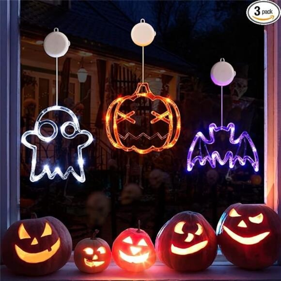 Halloween Lights Decorations 2025 3-Pack Orange Pumpkin White Ghost - Picture 7 of 7